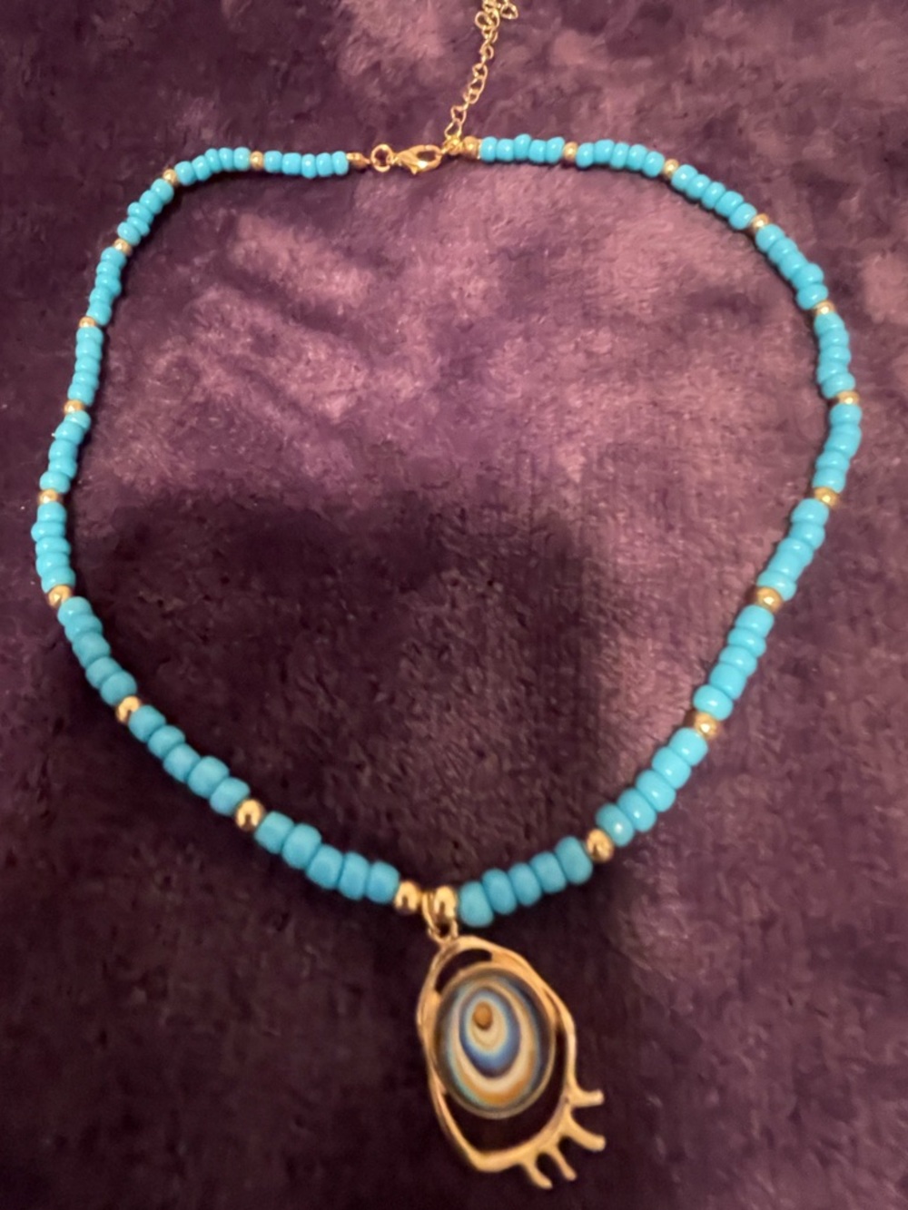 Temu Women’s 3 Fun Boho Layering Turquoise Beaded Necklaces with Gold Charms - Picture 2 of 7